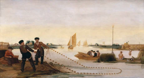 Dos pescadores tirando de sus redes